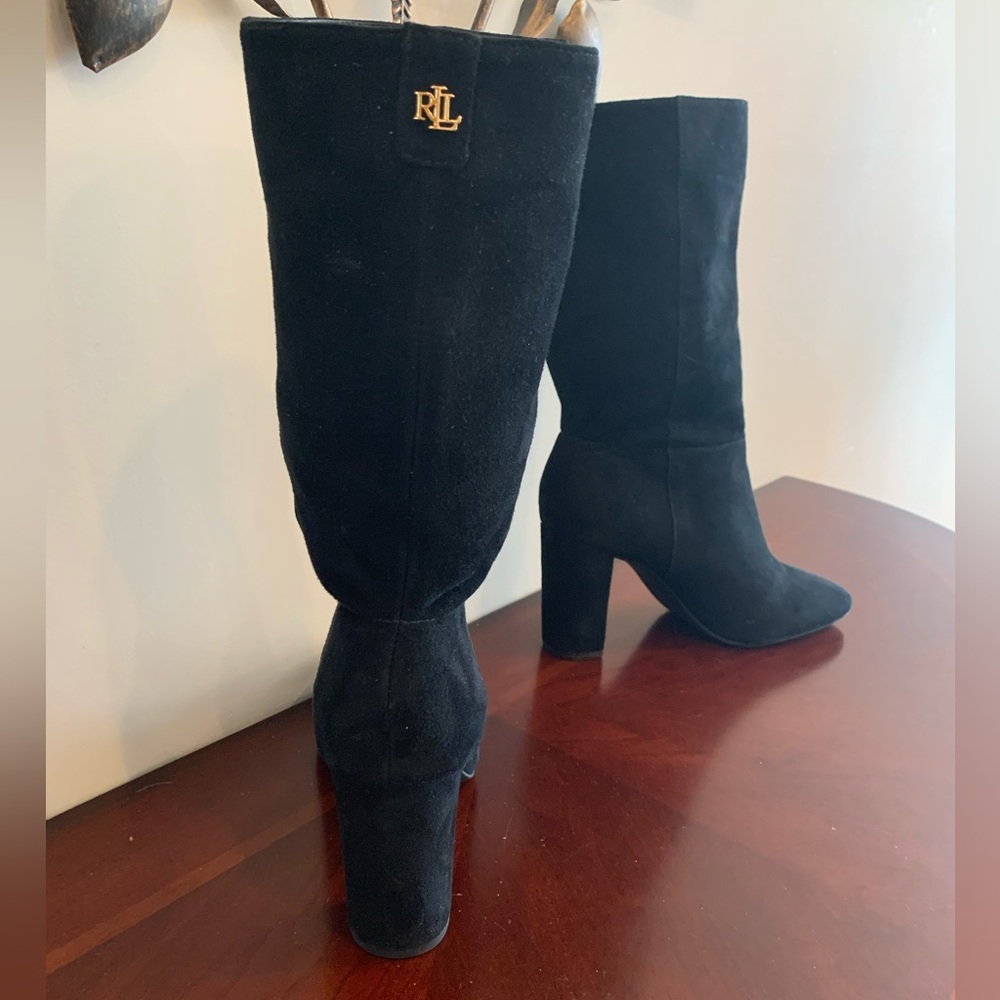 NWOT Lauren Ralph Lauren Artisan Black Suede Heeled Boots